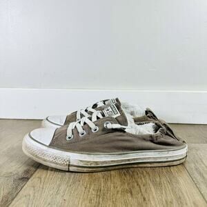 Converse All Star Women Grey Fabric White Leather Easy Slip On Heel Shoe Size 9